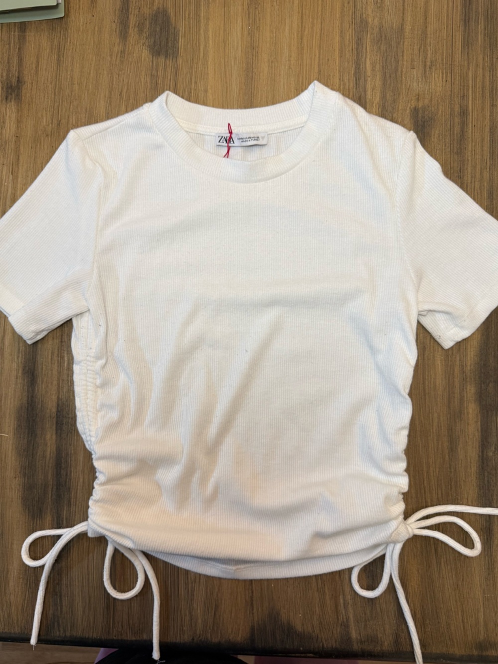 White Zara shirt with scrunched side ties
